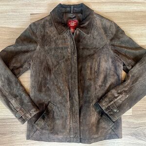 Eddie Bauer Women's Seattle Suede Leather Brown Jacket, Long Sleeves Zip, Size M